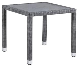 METRO Professional Outdoor Esstisch Barbados, Aluminium/PE-Rattan, 80 x 80 cm, Tischplatte in Steinoptik, Wetterfest, Quadratisch, Grau
