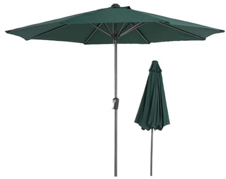 Parasol de plage portable avec mât d'inclinaison réglable - Parasol de terrasse pour extérieur, jardin, plage et terrasse - Parasol de marché sans pied - Résistant à la pluie et portable, vert, 270cm