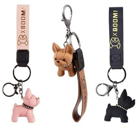 Zwenjuan Bulldogge Schlüsselanhänger,3 Stück Hund Anhänger Schlüsselbund,Cartoon Hund Schlüsselanhänger,für Frauen,Herren,Tasche,Rucksack,Auto Schlüssel,Anhänger,Handtasche Dekoration