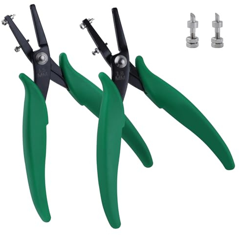 INJOYTEC 2pcs Metal Hole Punch Pliers Set 1.5mm and 1.8mm Diameter Round Hole Punch Plier for Metal Jewelry Pliers Craft Beading Hobby with 2 needle (Green)