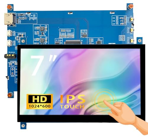 Monitor de visualización HDMI de 7 pulgadas, visualización IPS de 1024 x 600 pulgadas, con tacto capacitivo, monitor HD portátil para Raspberry Pi, PC, portátil, proyectos de bricolaje con energía