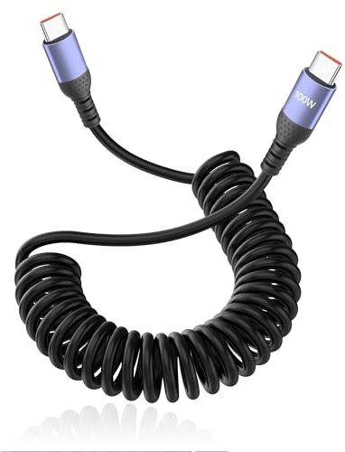 JSADZKJ USB C to USB C Coiled Cord 6A USB Type Cable Fast Charging Car Short Coiled Type C Cable for Mobile Phones, Laptops, Power Banks, Cars 1ft