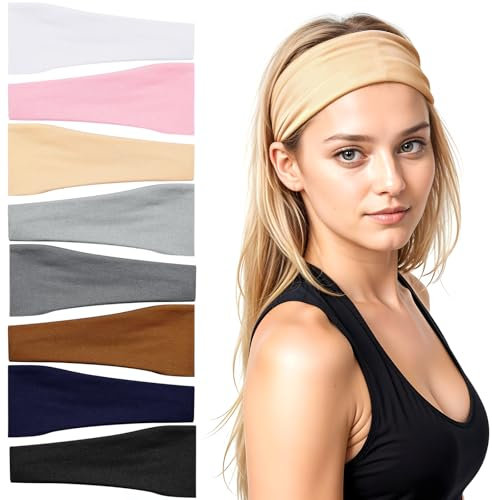 8 Stück Stirnband Damen, Sport Haarband Damen Haarbänder Schweißband Mischfarben Elastisch Headband Unisex für Yoga Fitness Joggen Workout
