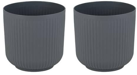TANGZON Round Planter Set of 2, 32cm Striped Flower Pots with Pre-marked Drainage Holes, Indoor Outdoor Plant Pots for Patio, Balcony, Garden, Living Room, Gray