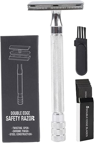 Healvian Handlicher Rasierer mit Rutschfestem Griff und Aufbewahrungsbox Klassisches Design aus Aluminiumlegierung und Edelstahl für Nassrasur zu Hause und Reisen