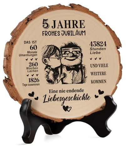 5. hochzeitstag geschenk, Glücklich 5. Jahrestag Geschenk für Frau Mann Paare - Holzplakette, 5. Jahrestag Deko Geschenk für Frauen Männer Paare Ehemann