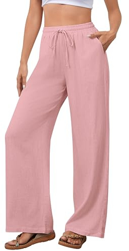 NONSAR Pantaloni da Donna in Cotone per Il Tempo Libero con Coulisse in Lino Elasticizzati Casual vestibilità Larga con Tasche Leggeri Tinta Unita