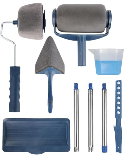 Rudfovn 7-Piece Professional Paint Roller Kit – Non-Drip Roller with Tray, Long Handle, Edging Tool & Refill Covers for Walls, Ceilings & Decking