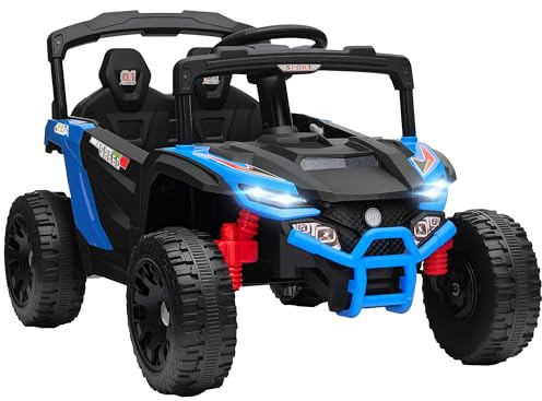 Qaba 12V Kids Ride On Car Truck, Battery Powered Electric UTV Vehicle with Rear Suspension, Remote Control, LED Lights, Music, Horn, Speed Up to 3.1 mph, for 3-5 Years Boys Girls, Blue