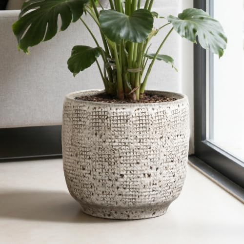 Hometopia Keramik Blumentopf groß rund mit Ablaufloch Ø30cm Grau | Keramik, Frostsicher&Wetterfest, Massiver Pflanzkübel mit Drainage-Loch für Balkon&Garten,Terrasse,Wohnzimmer Ø30xH28cm