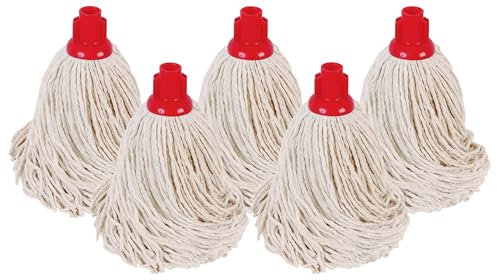 Abbey No.16 Socket Cotton Mop heads Replacement Pack of 5 – Super Absorbent String Mop Universal Screw On Socket - Floor Cleaning Heavy Duty mop head ( Red )