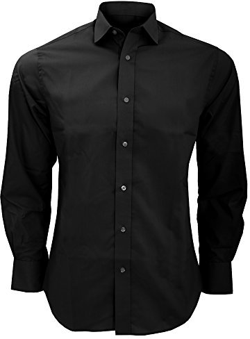 Kustom Kit Business Shirt - Tailored Fit, Long Sleeve, Semi Cutaway Collar, Black, 17.5inch