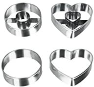 Metaltex - Stampi a espulsione per Biscotti Doppi/Occhio di Bue, in Acciaio Inox, Motivo a Doppio Cerchio e Doppio Cuore, 4 pz, Colore Argentato