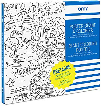 Omy Malposter 100 cm x 70 cm – gerahmt – riesige Karte der Bretagne Original und Spaß, Papier, Mehrfarbig, 40,4 x 26 x 24 cm