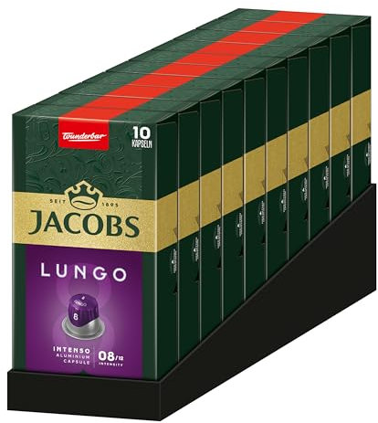 Jacobs Kaffeekapseln Lungo Intenso, Intensität 8/12, 10 x 10 Getränke, Nespresso* kompatible Kaffee Kapseln, 100 Kapseln