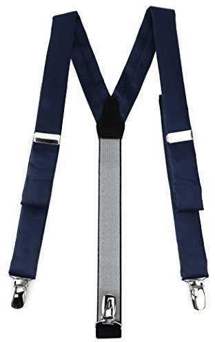 TigerTie schmaler Unisex Hosenträger in Y-Form mit 3 extra starken Clips - Farbe in marine einfarbig Uni - hochwertige Verarbeitung