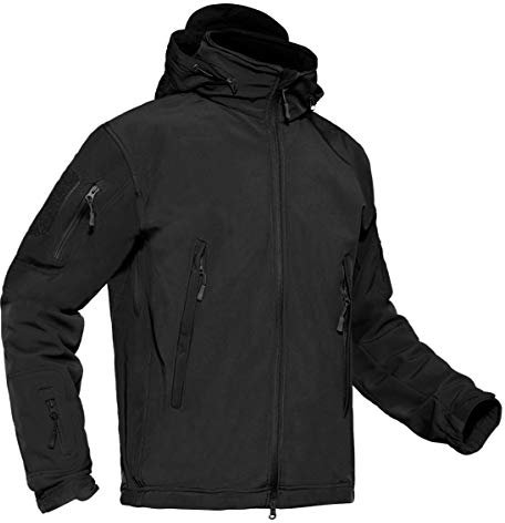 KEFITEVD Softshell Jacke Herren Wasserdicht mit Kapuze Fleece Gefüttert Jacke Winter Warm Winddicht Outdoor Skijacke Männer Funktionsjacke Winterjacke Schwarz M