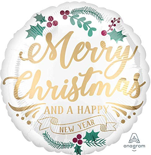 Amscan 3831001 - Standard Folienballon Weihnachts-Ballon im Satin-Look, 46 cm, Weihnachten, Merry Christmas, Heliumballon, Party, Dekoration, Xmas, Christmas
