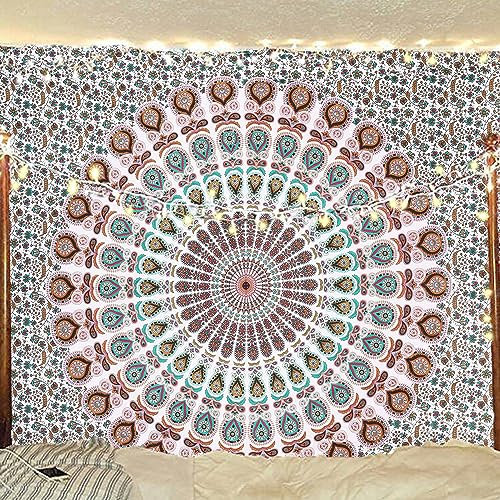 Bless International Indischer Hippie Bohemian Psychedelic Peacock Mandala Wandbehang Bettwäsche Tapisserie (Floral Gold, King (223x264Inches)(225x265Cms))