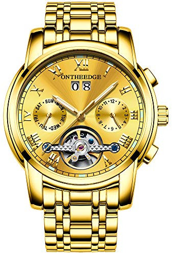 rorios Herren Automatik Mechanisch Armbanduhr Edelstahl Metallarmband Tourbillon Kalender Leuchtend Zeiger Multifunktionen Armbanduhr Wasserdicht Uhr