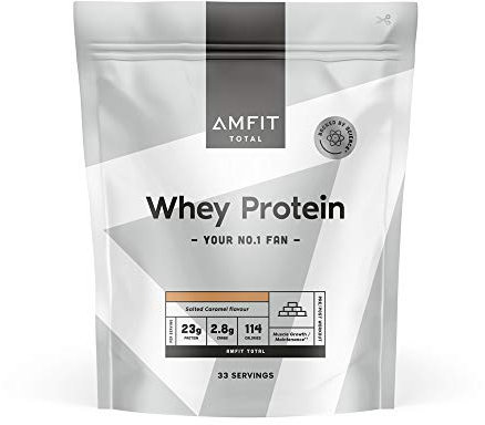 Amazon Brand - Amfit Nutrition Whey Protein Powder, Salted Caramel Flavour, 33 Servings, 1 kg (Pack of 1)