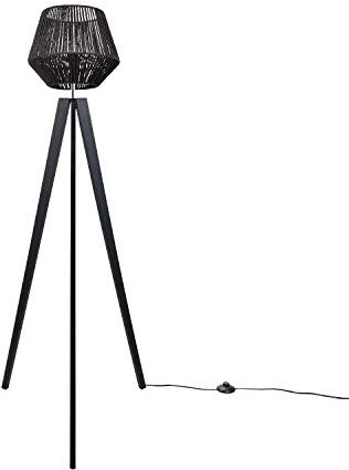 Paco Home Stehlampe Modern Wohnzimmer Schlafzimmer Rattan Optik Boho Korb Stehleuchte E27, Lampenfuß: Stehleuchte Schwarz, Lampenschirm: Schwarz (Ø33 cm)