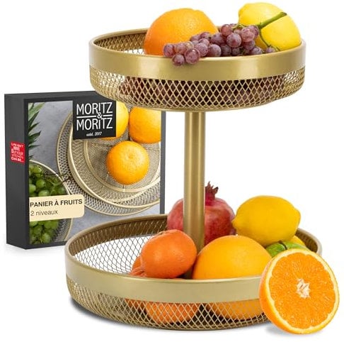 Moritz & Moritz Tiered Fruit Basket Gold Metal - Ø 30 x 30cm - Modern Fruit Bowl Large - Fruit Basket Etagere in Gold for Keeping Fruit, Vegetables and Bread