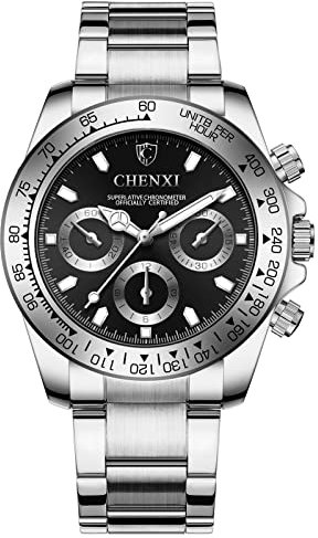 DREAMING Q&P Fq003 Montre pour homme en acier plaqué or avec cadran à chiffres romains et strass, Argenté et noir., Bracelet