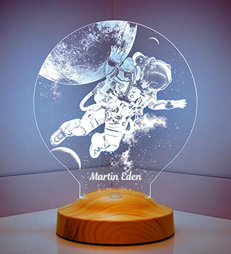 Geschenkelampe Personalisierte 3D Lampe mit Gravur oder UV Druck als Geburtstagsgeschenk oder Weihnachten für Kinder Junge Mädchen (Astronaut Personalisiert)