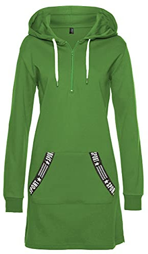 TrendiMax Damen Hoodie Kleid Herbst Langarm Sweatshirts Kapuzenpullover Streetwear Jumper Pullover Mini Kleider, Grün, L