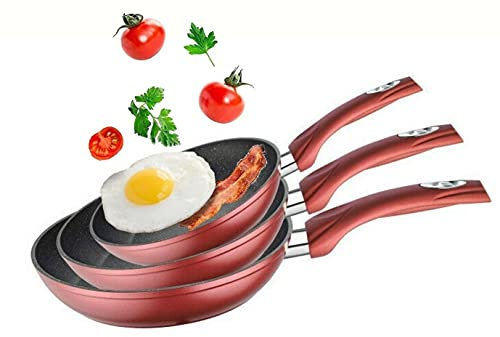 Cheffinger 3er Set Pfannen Set Rot Induktion Marmor Bratpfanne Pfanne (CF-FA03)