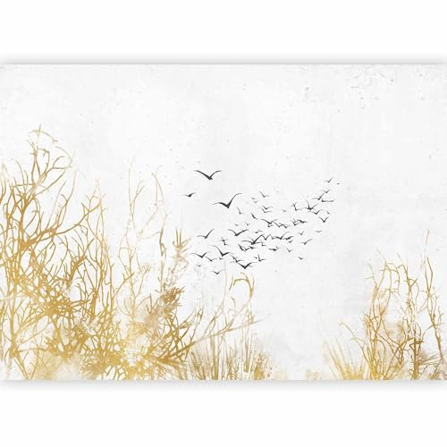 murando - Papier peint panoramique paysage 350x256 cm - Revêtement mural décoration pour chambre salon - Design unique et moderne - Jaune marron gris - Oiseaux plantes paysage nature c-A-0247-a-a