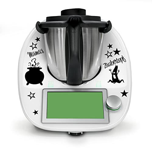 Finest Folia Deko Aufkleber kompatibel mit Küchenmaschine Thermomix TM5 TM6 Design Sticker Zubehör für Küchengerät wasserfest selbstklebend K154 (06 Zaubertopf, Schwarz)