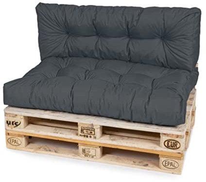 TexDeko® Garden Palettenkissen 120x80x18cm wasserabweisend UV - beständig In- & Outdoor Premium Sitzkissen gesteppt Palettenauflage für Europaletten (2-TLG Set, Anthrazit)