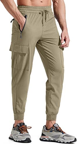 Libin Jogginghose Herren Leichte Schnelltrocknend Wanderhose Outdoorhose Trekkinghose Cargohose Trainingshose Sporthose Freizeithose Reisen mit Taschen, Khaki 3XL