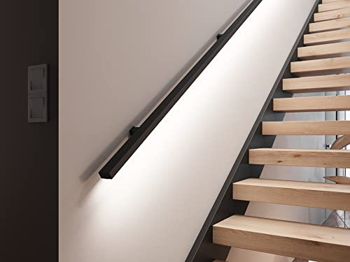 Sellon24® LED Handlauf Stahl Pulverbemalt Schwarz 25x45 SLIM Wandhandlauf Geländer Treppe (200 cm, SCHWARZ RAL9005)