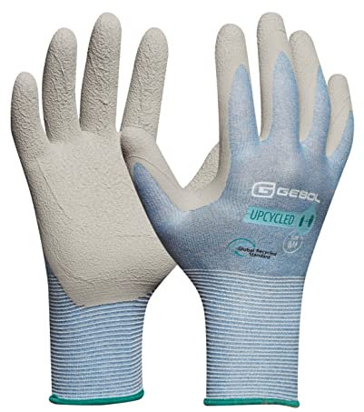 Gebol Upcycled Sensitive | nachhaltige Arbeitshandschuhe aus recyceltem Plastik | top Fingerspitzengefühl | mit Naturkautschuk Beschichtung | Für Damen | Größe XS (Gr 6) | Hellblau | 1 Paar