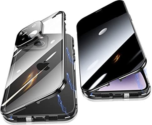 Jonwelsy Anti Peeping Case for iPhone 14 Plus (6.7), 360 Degree Front and Back Privacy Tempered Glass Cover, Anti SPY Screen, Anti Peep Magnetic Adsorption Metal Bumper for iPhone 14 Plus (Black)