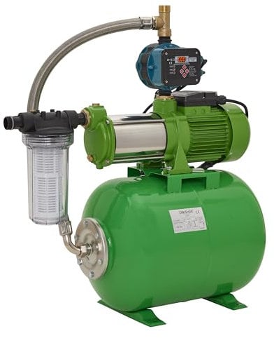 CHM GmbH® Hauswasserwerk 50 Liter, 6,5 Bar, 10.000 L/h + el. einstellbare Pumpensteuerung (LED Display) mit Trockenlaufschutz