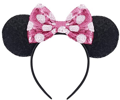 Hpfulseazn Women Girls Decoration Mouse Ears Headbands Sequin Glitter Bow Hairband for Cosplay Costume Birthday Party Party(Pink Dot)