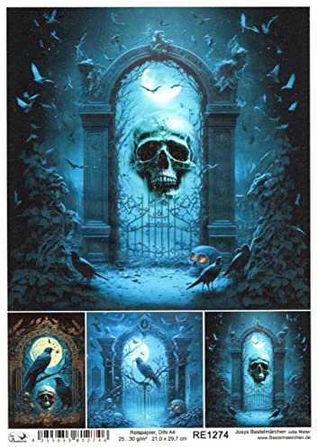 Josys Bastelmärchen Reispapier A4 Strohseide Decoupage mystisch Gothic Halloween Grusel RE1274