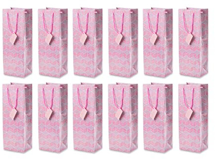Flaschentüte Geschenktüten 12 Stück mit geometrischem Muster Rosa, Geburtstagsgeschenk, Tüten für Flaschen als Geschenk zu besonderen Anlässen