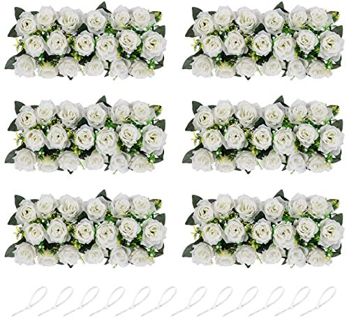 NUPTIO Kunstblumen Mittelstücke für Tische 6 Stück Weiße Blumen 50cm Lang Gefälschte Seidenblumen Rosen Arrangements für Hochzeit Party Tischläufer Esszimmer Wohnzimmer Mittelstück Dekor