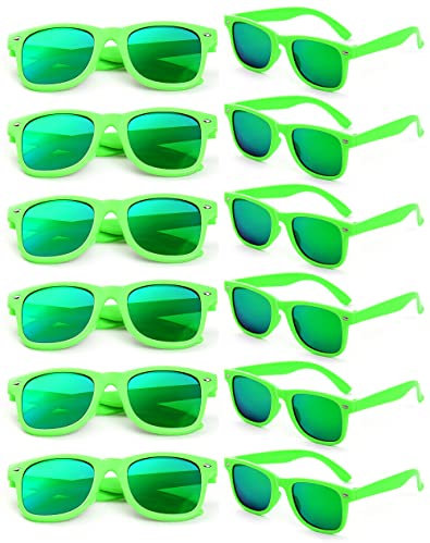 Dwenarry Gruen Party Sonnenbrille Set Bunte Retro Sonnenbrillen Vintage Verspiegelt Partybrille Bunt Multipack 80er Neon Party Brillen Erwachsene 12 Stueck