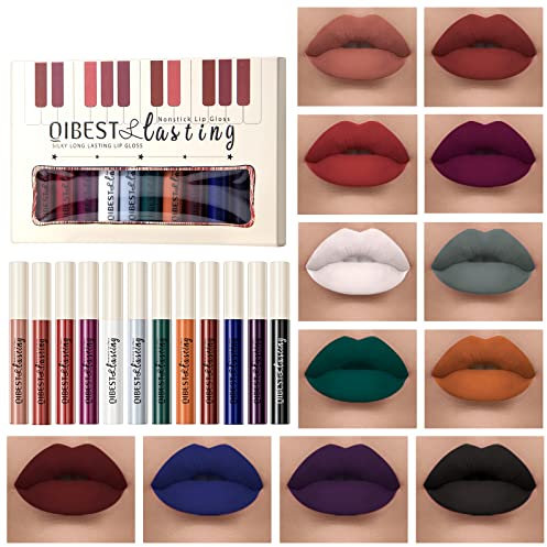 12 Colors Matte Liquid Lipstick Set Velvety Lip Gloss Lip Kit Waterproof Long Lasting Wear Nude Lip Gloss Beauty Cosmetics Makeup Box Set