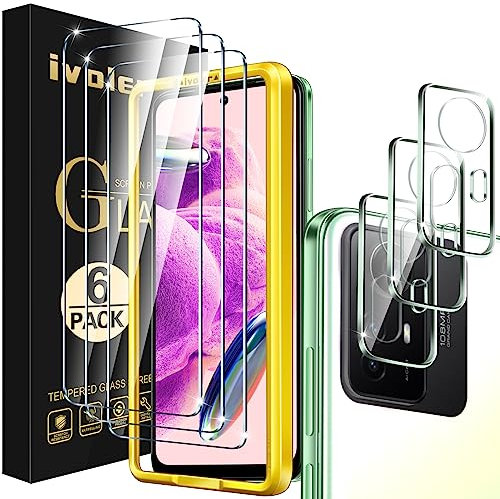 ivoler 3 Piezas Protector de Pantalla para Xiaomi Redmi Note 12S 4G con 3 Piezas Protector de Lente de Cámara y Marco de Instalación, Cristal Vidrio Templado Anti-Arañazos, 9H Dureza, Ultra HD