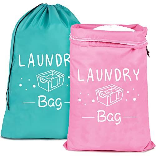 PASHOP 2 Stück 92X61CM Wäschesack Reise Schmutzwäsche, Wäschebeutel mit Kordelverschluss, Tragbar, Große Kapazität, Ideal für Reisen Camping oder Zuhause-Aufbewahrung (Rosa+blau)