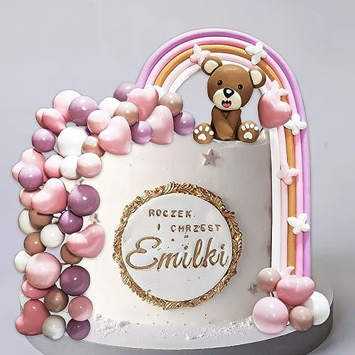Bär Teddybär Kuchen Topper Regenbogen Cake Topper für Babyparty Kuchen Dekoration 46Stück DIY Schaumkugeln Hochzeit Kuchen Topper für Jungen Mädchen Babyparty Geburtstag Hochzeitstag