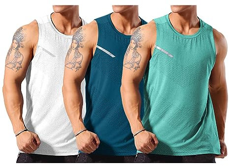 Allthemen 3er Pack Herren Tank Top Sport Sommer Tanktop Schnelltrocknendes Muskelshirt Achselshirts Ärmelloses Fitness Shirt #002 3er Set 3 L