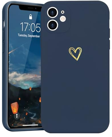 Lafunda Handyhülle Kompatibel mit iPhone 12 Mädchen Hülle | Ultra Dünn Silikonhülle süß Liebesherz Schutzhülle stoßfest Case Bumper Back Cover mit Fallschutz für iPhone 12 Dunkelblau